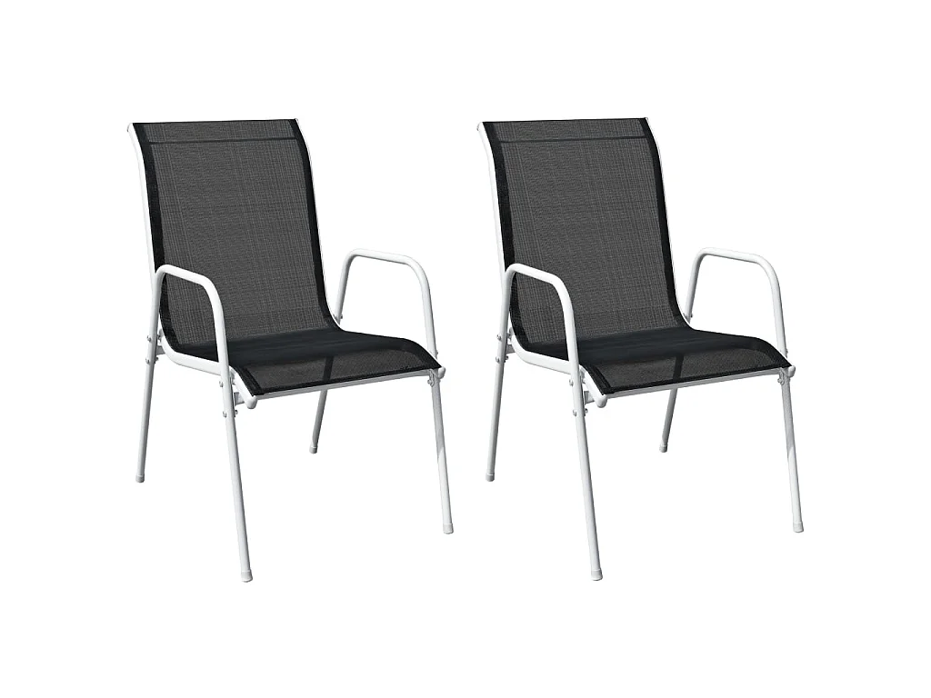 Chaises empilables de jardin 2 pcs Acier et textilène Noir