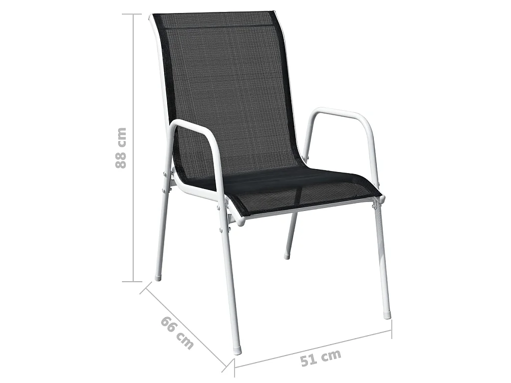 Chaises empilables de jardin 2 pcs Acier et textilène Noir