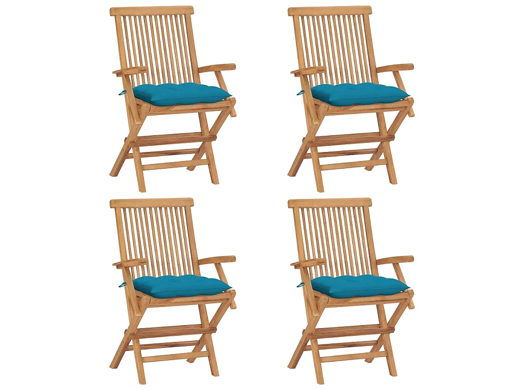 Chaises de jardin avec coussins bleu clair 4 pcs Teck massif 2