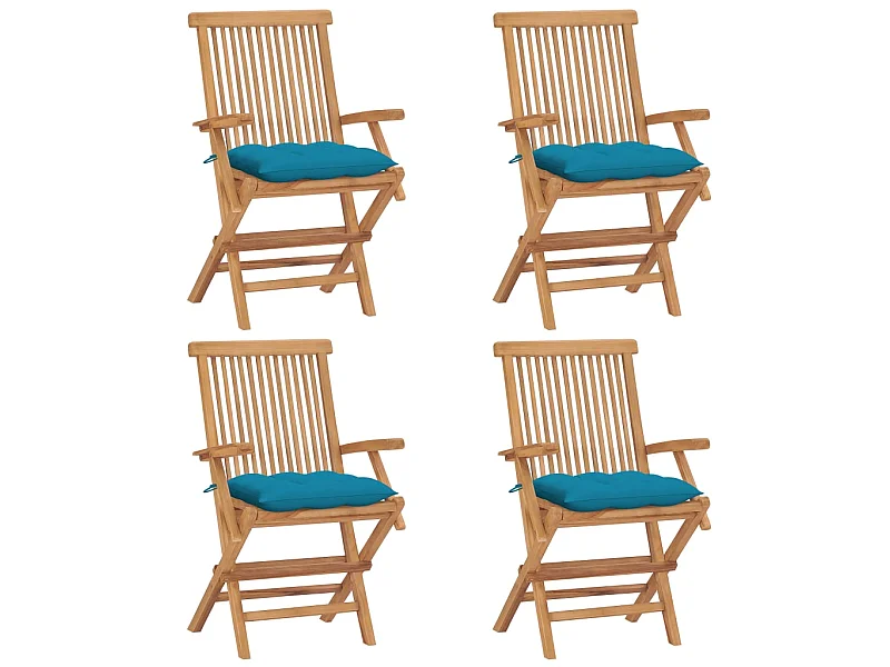 Chaises de jardin avec coussins bleu clair 4 pcs Teck massif 2