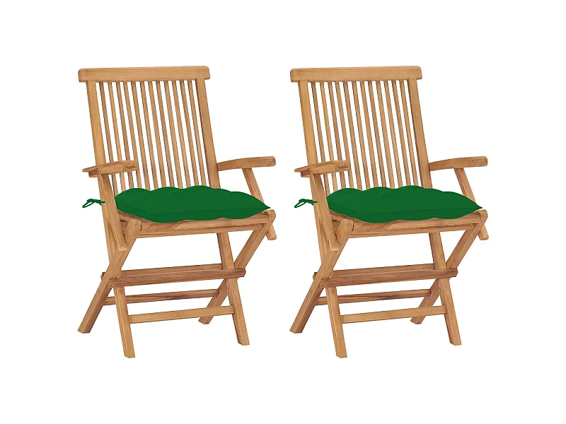 Chaises de jardin avec coussins vert 2 pcs Bois de teck massif