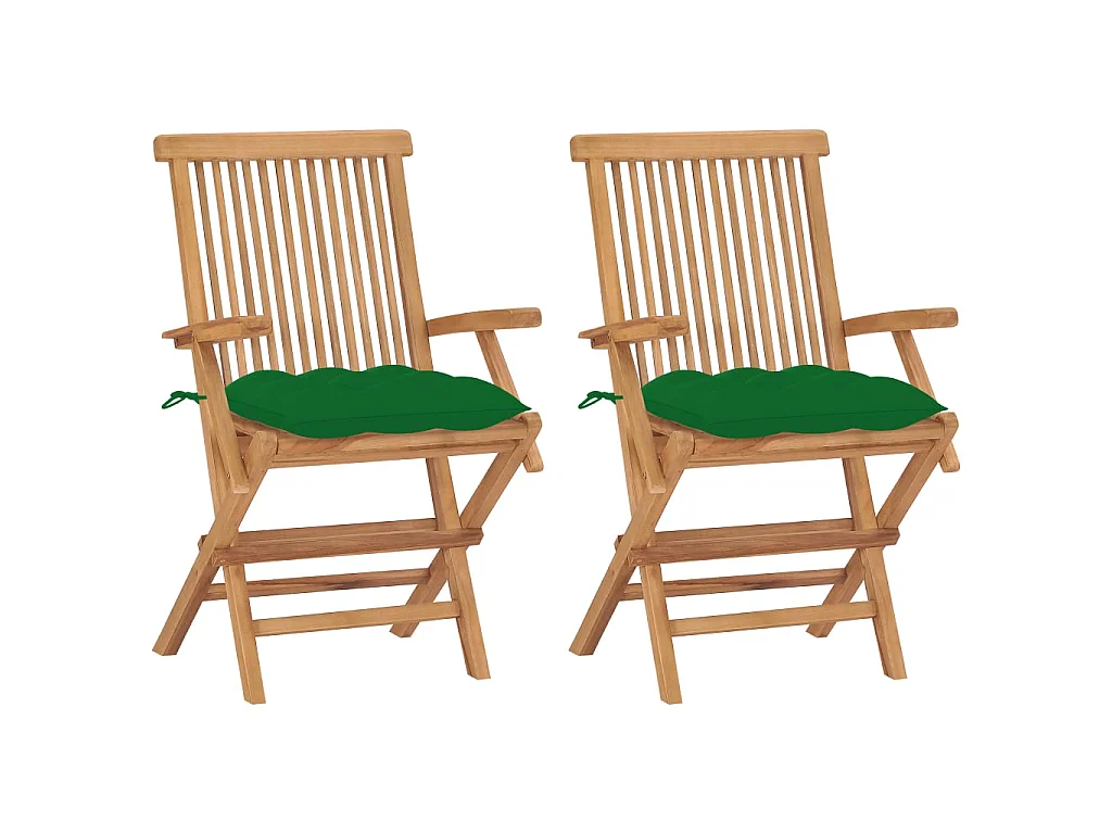Chaises de jardin avec coussins vert 2 pcs Bois de teck massif
