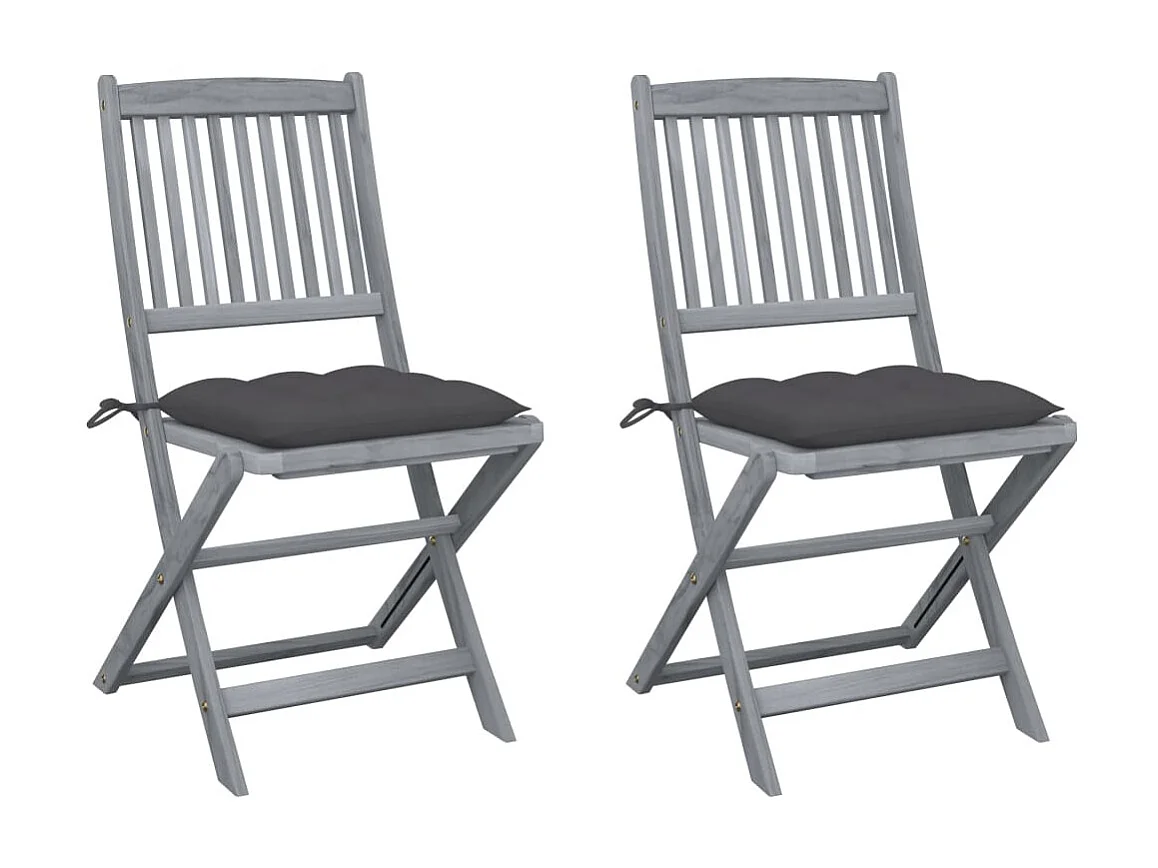 Chaises pliables d'extérieur 2 pcs avec coussins Bois d'acacia 20