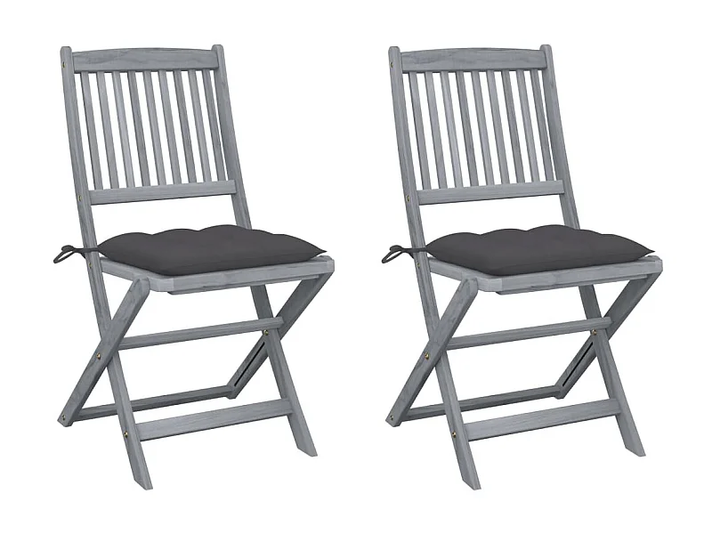 Chaises pliables d'extérieur 2 pcs avec coussins Bois d'acacia 20