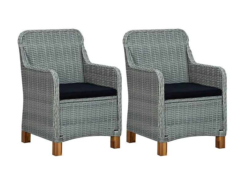Chaises de jardin avec coussins 2 pcs Résine tressée Gris clair 2