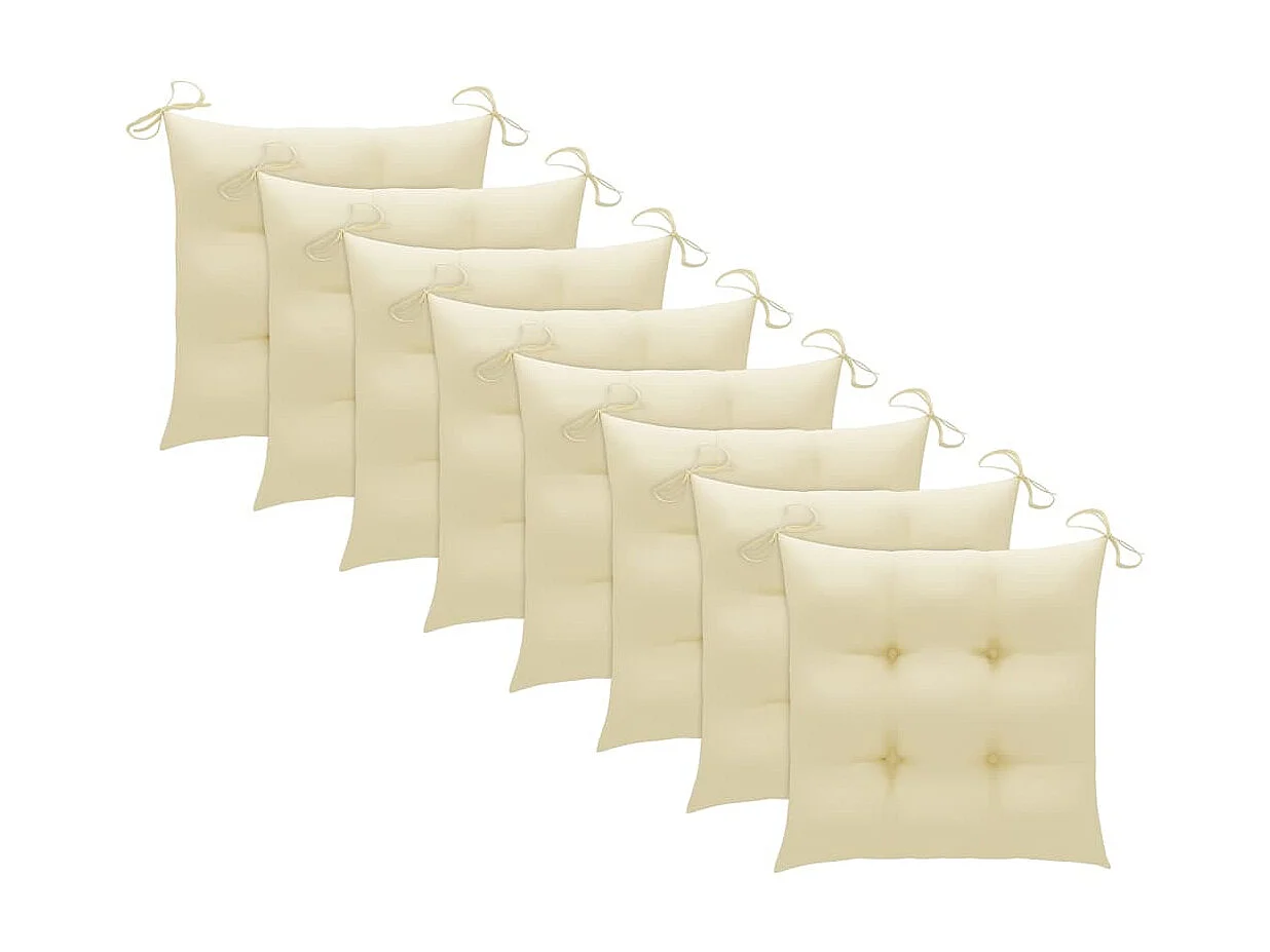 Chaises de jardin avec coussins blanc crème 8 pcs Teck massif 2