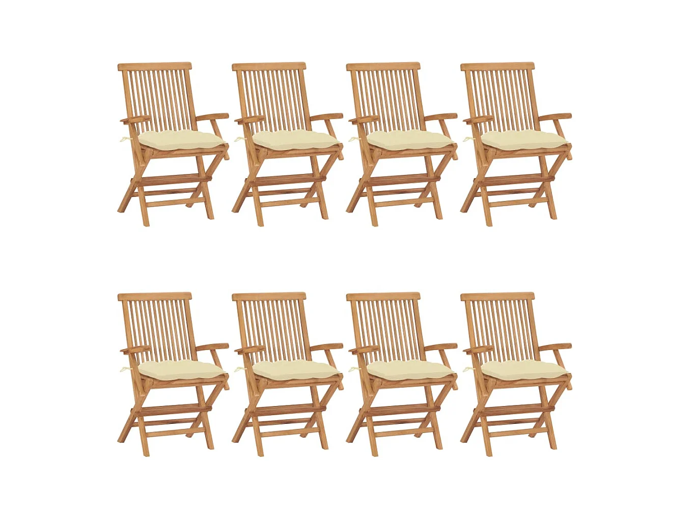 Chaises de jardin avec coussins blanc crème 8 pcs Teck massif 2
