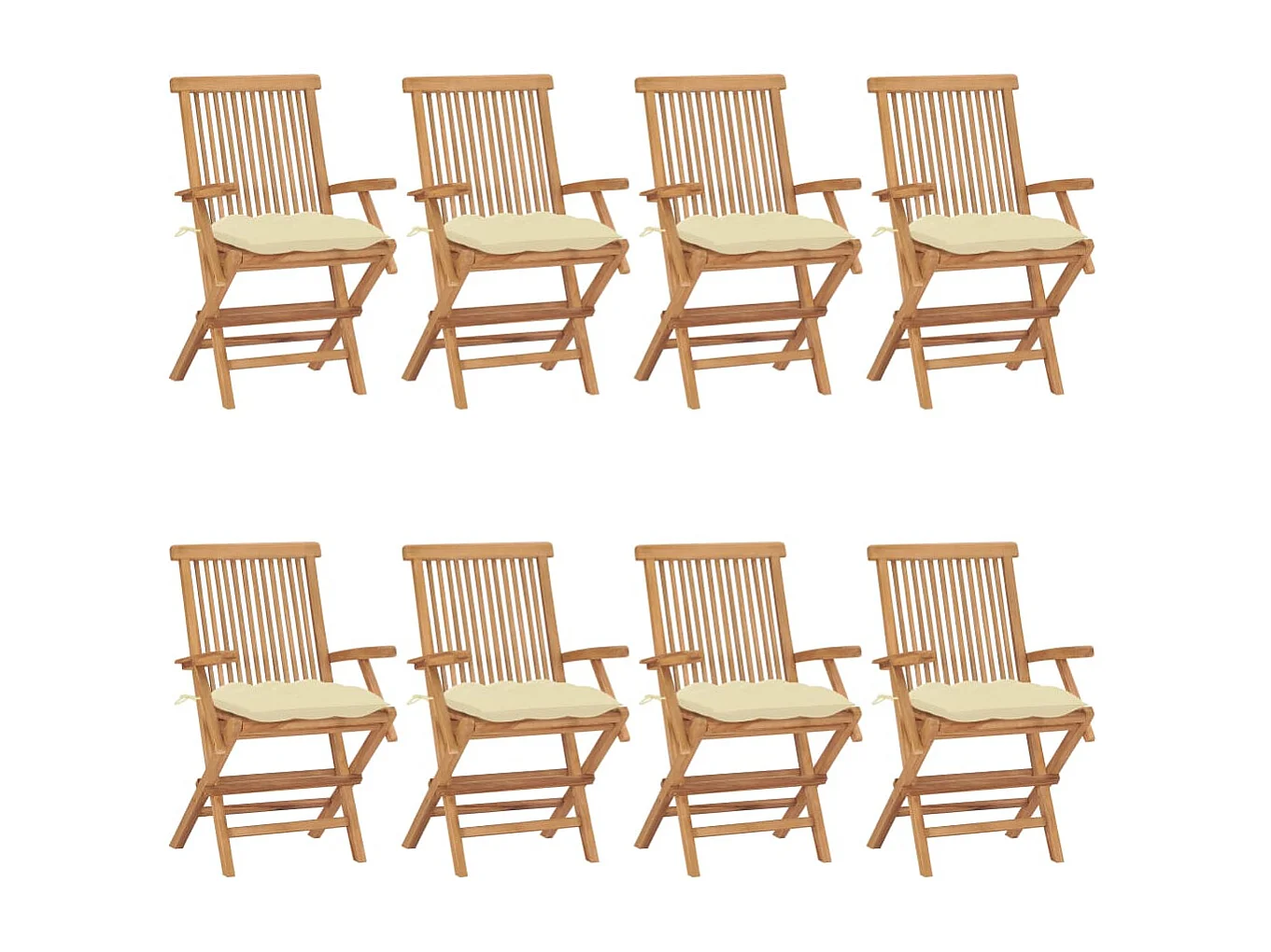 Chaises de jardin avec coussins blanc crème 8 pcs Teck massif 2