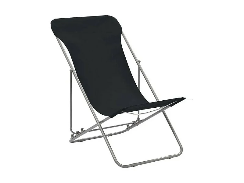 Chaise de jardin pliante tissu noir et métal Ecio - Lot de 2