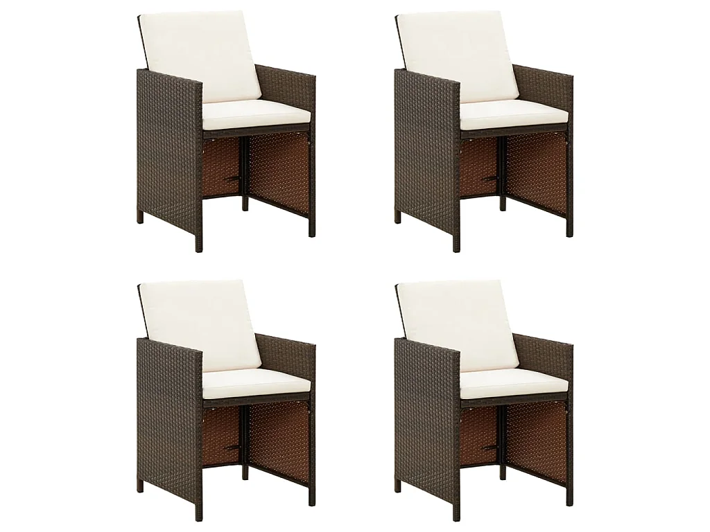 Chaises de jardin avec coussins 4 pcs Résine tressée Marron