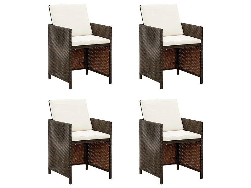 Chaises de jardin avec coussins 4 pcs Résine tressée Marron