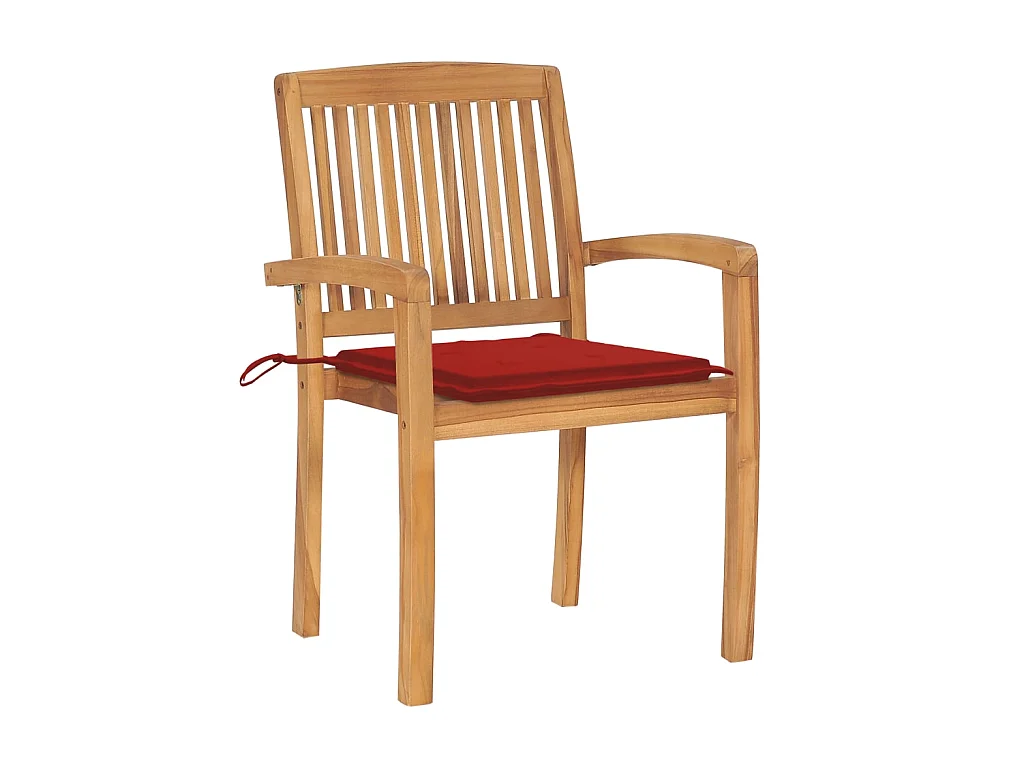 Tuinstoelen 2 st met rode kussens massief teakhout