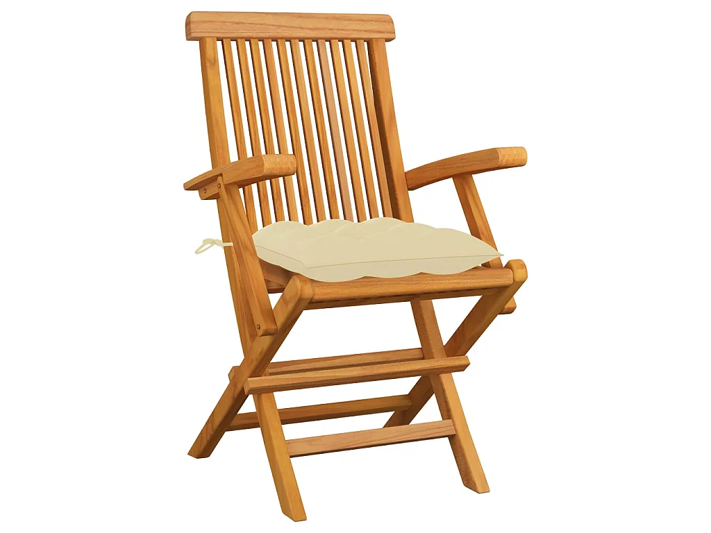 Chaises de jardin avec coussins blanc crème 6 pcs Teck massif