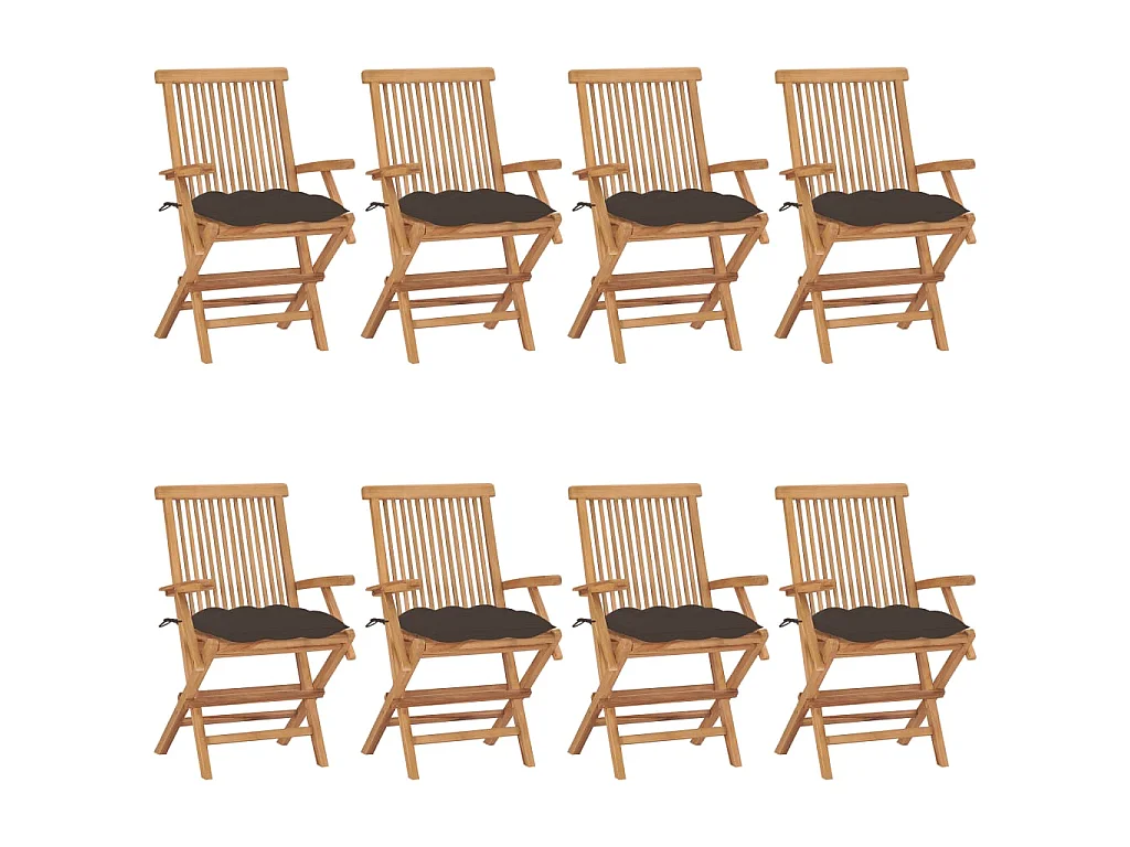 Chaises de jardin avec coussins taupe 8 pcs Bois de teck massif 2