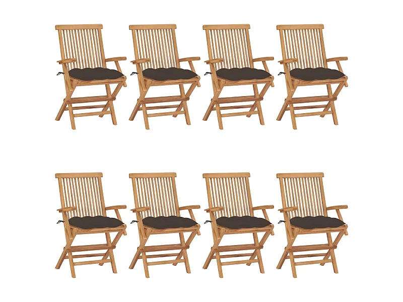 Chaises de jardin avec coussins taupe 8 pcs Bois de teck massif 2