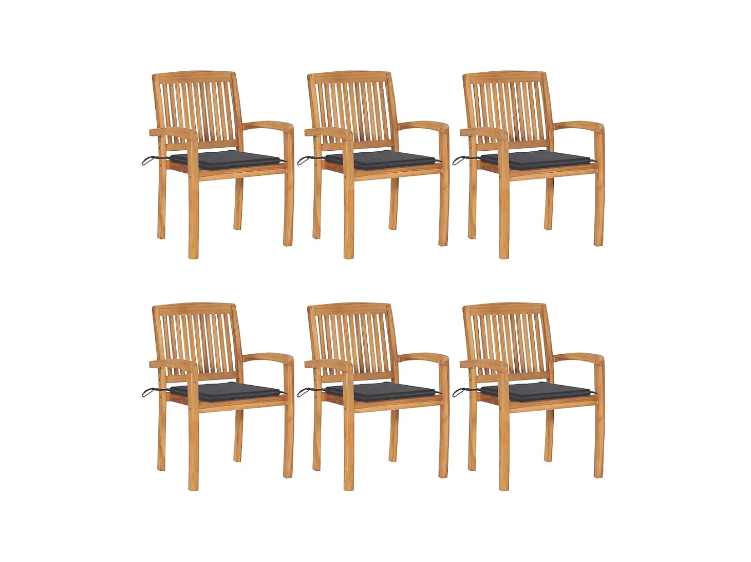 Chaises de jardin empilables avec coussins 6 pcs Teck solide 54