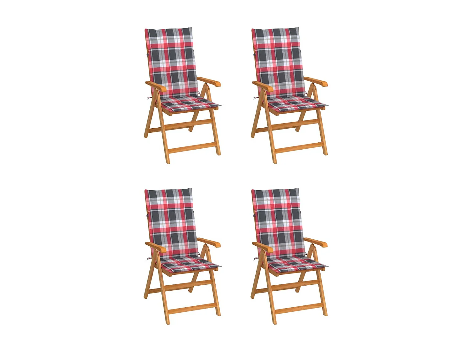 Chaises de jardin 4 pcs avec coussins à carreaux rouge Teck 2