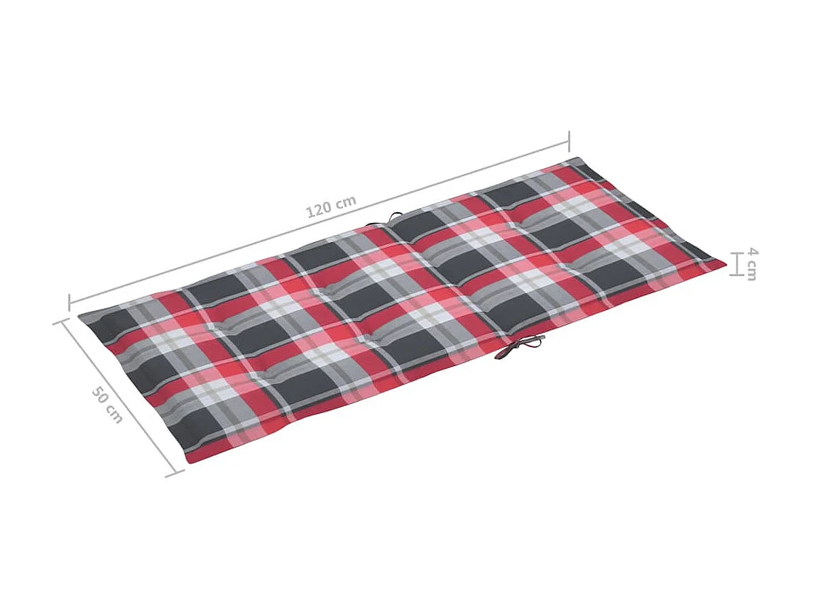 Chaises de jardin 4 pcs avec coussins à carreaux rouge Teck 2