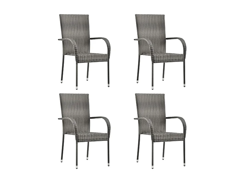 Chaises empilables d'extérieur 4 pcs Gris Résine tressée