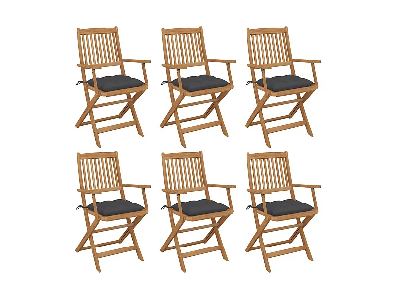 Chaises pliables de jardin 6 pcs avec coussins Bois d'acacia