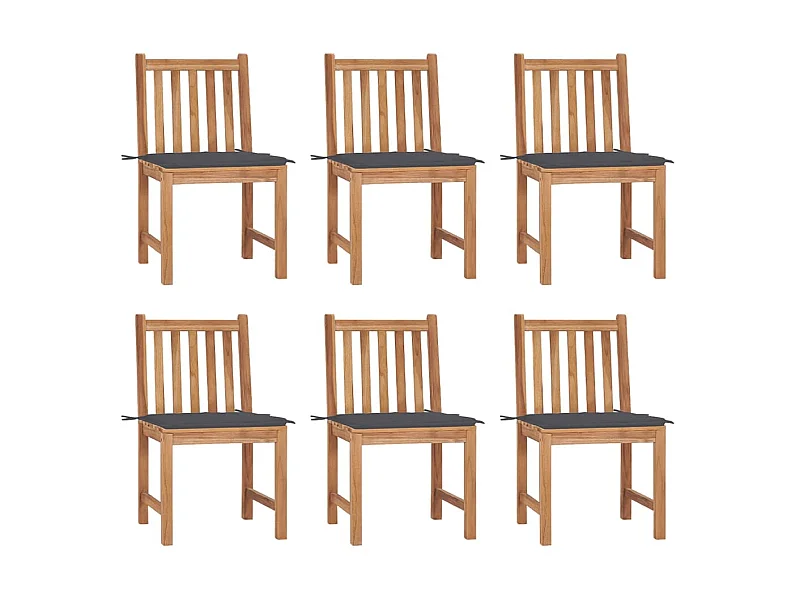 Chaises de jardin 6 pcs avec coussins Bois de teck massif 4