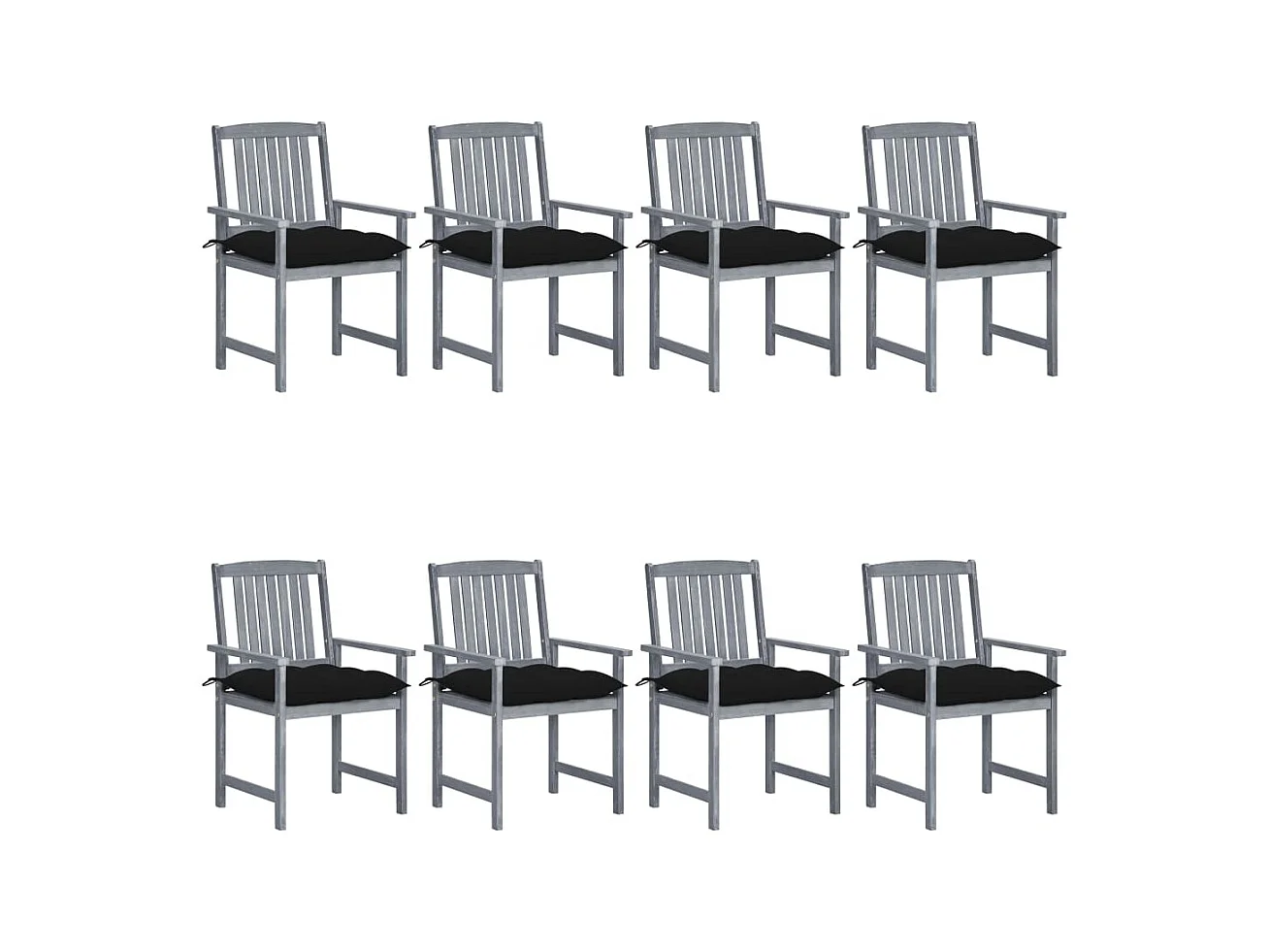 Chaises de jardin avec coussins 8 pcs Bois d'acacia solide Gris 26
