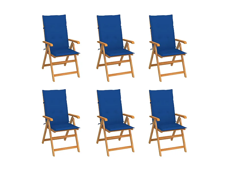 Chaises de jardin 6 pcs avec coussins bleu royal Bois de teck