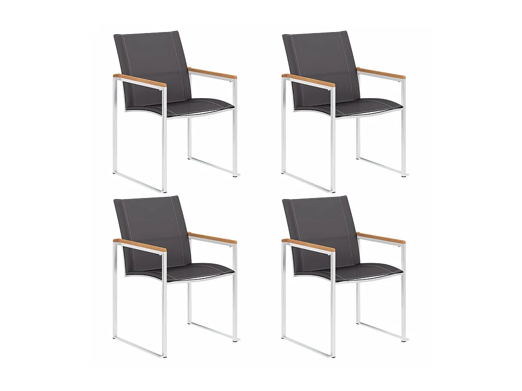 Chaises de jardin 4 pcs Textilène et acier inoxydable Gris