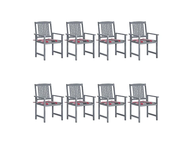 Chaises de jardin avec coussins 8 pcs Bois d'acacia solide Gris 10