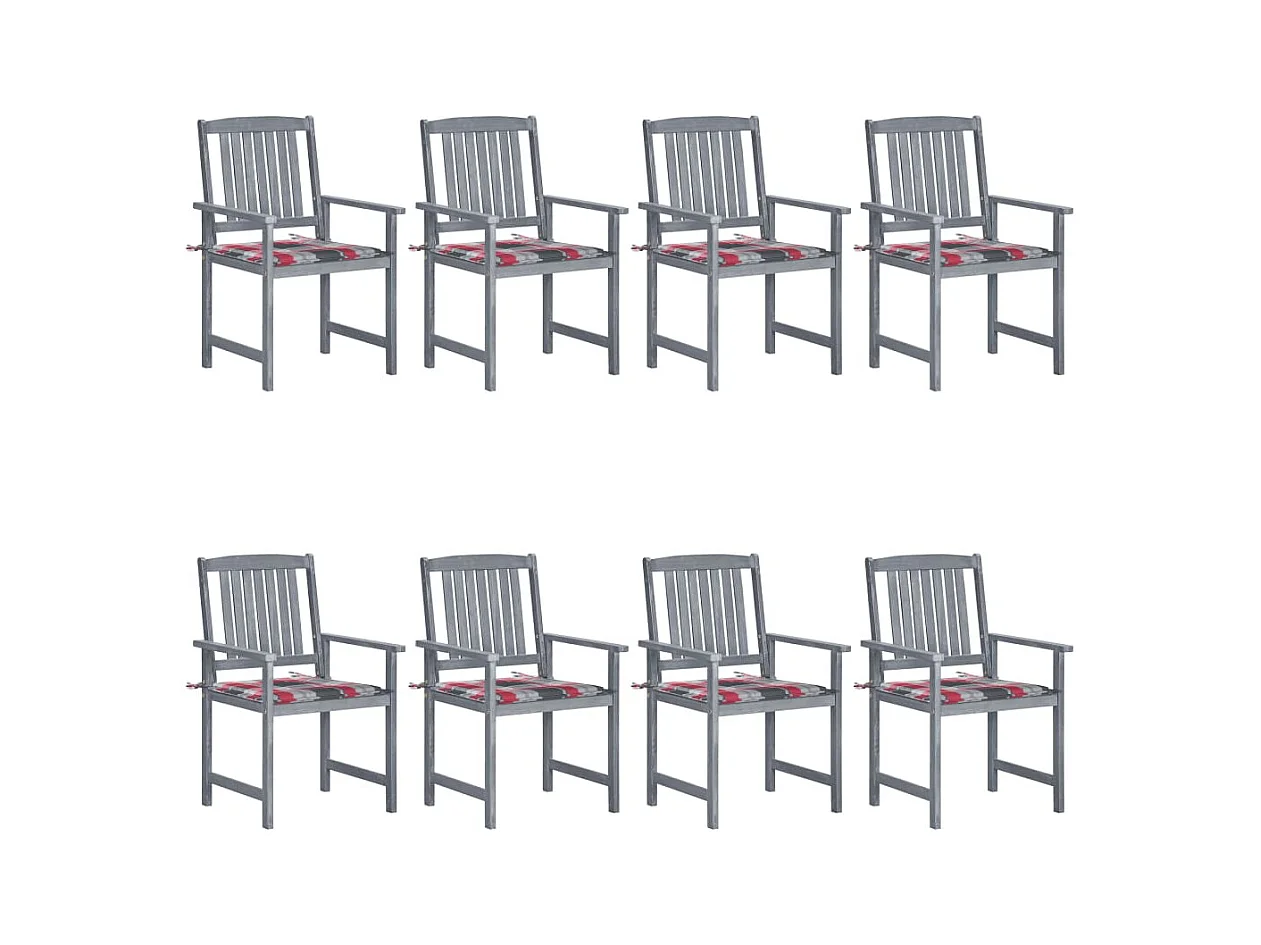 Chaises de jardin avec coussins 8 pcs Bois d'acacia solide Gris 10