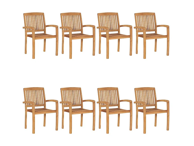 Chaises de jardin empilables 8 pcs Bois de teck solide 3