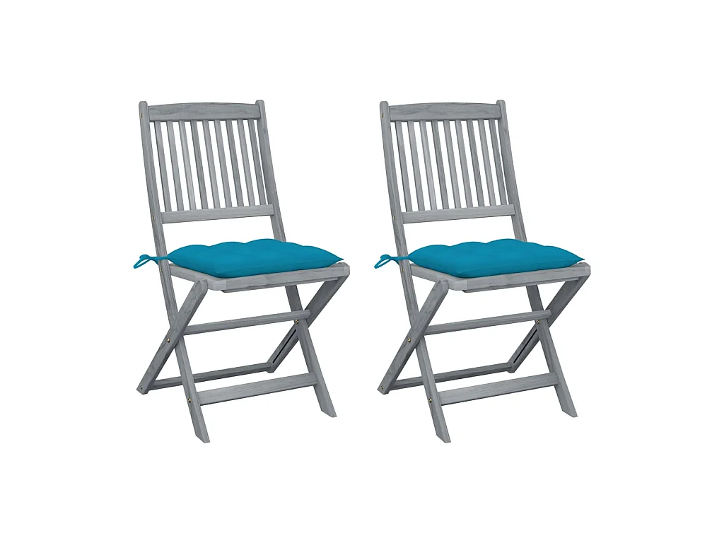 Chaises pliables d'extérieur 2 pcs avec coussins Bois d'acacia 46