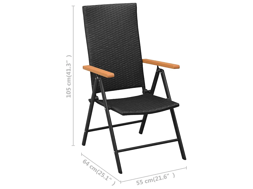 Chaises empilables de jardin 2 pcs Résine tressée Noir