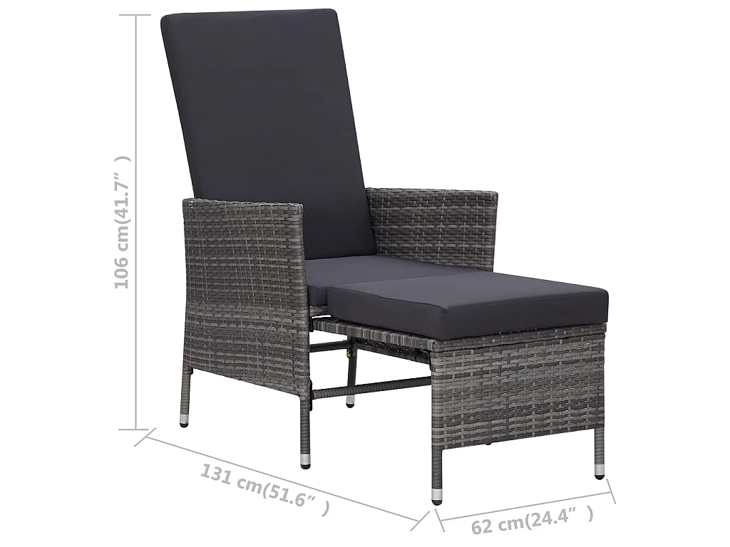 Chaise inclinable de jardin avec coussins Résine tressée Gris
