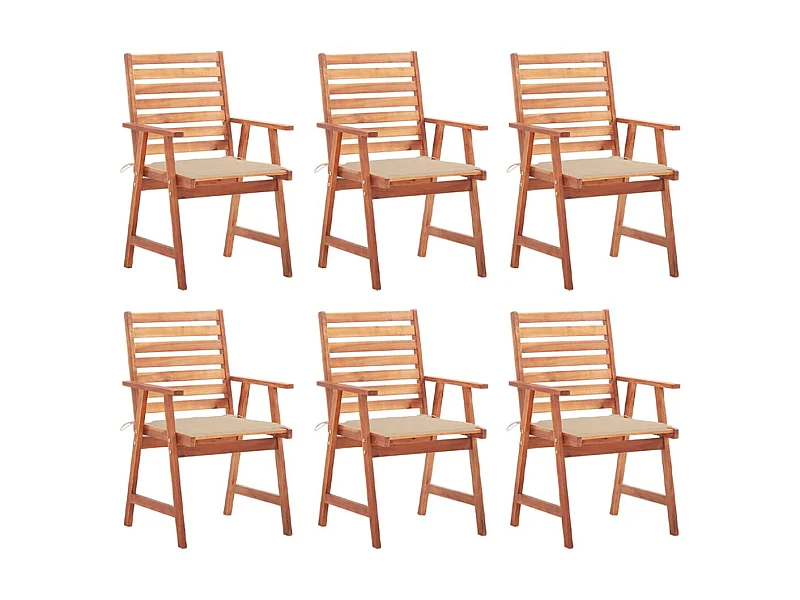 Chaises à dîner d'extérieur 6 pcs avec coussins Acacia massif 2