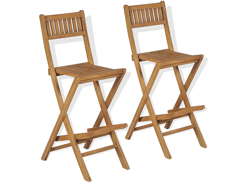 Tabourets pliables de bar d'extérieur 2 pcs Bois de teck solide