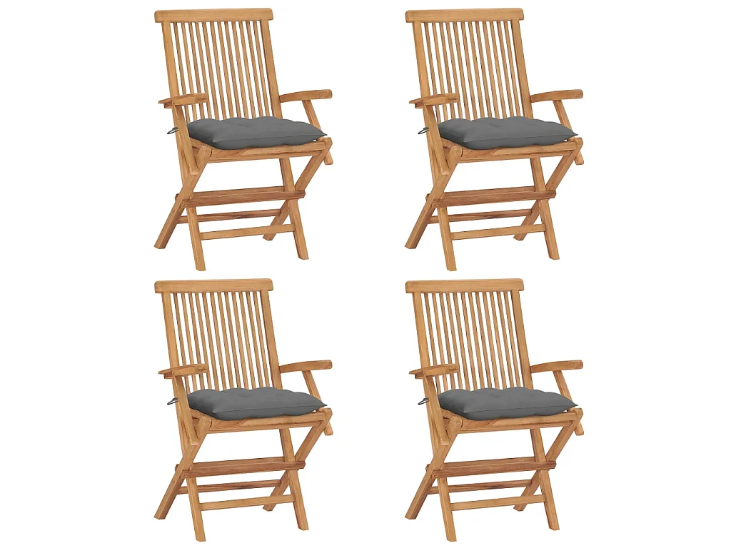 Chaises de jardin avec coussins gris 4 pcs Bois de teck massif 4