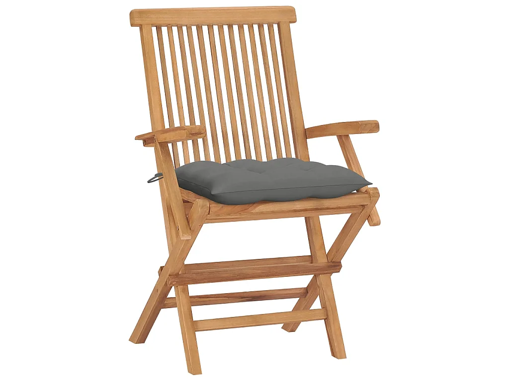 Chaises de jardin avec coussins gris 4 pcs Bois de teck massif 4
