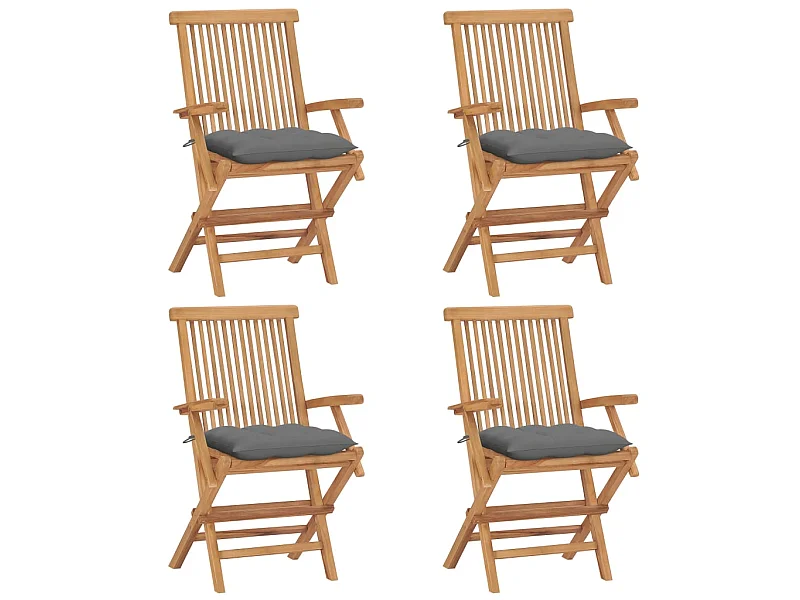 Chaises de jardin avec coussins gris 4 pcs Bois de teck massif 4