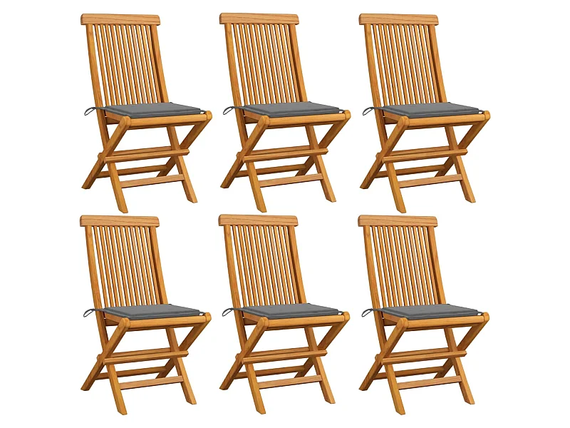 Chaises de jardin avec coussins gris 6 pcs Bois de teck massif 3