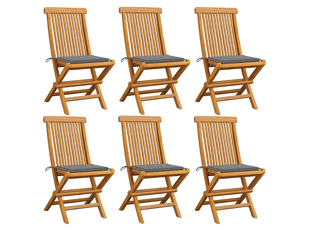 Chaises de jardin avec coussins gris 6 pcs Bois de teck massif 3