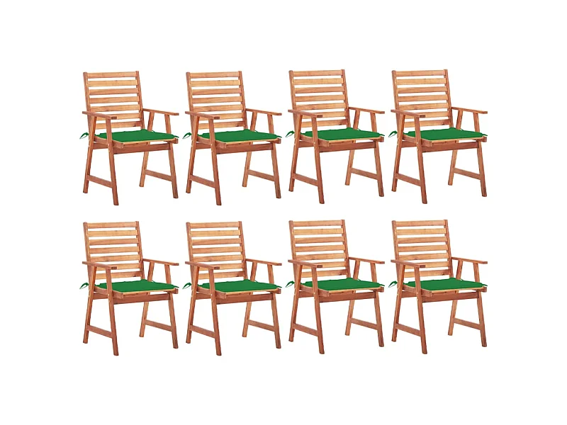 Chaises à dîner d'extérieur 8 pcs avec coussins Acacia massif 22