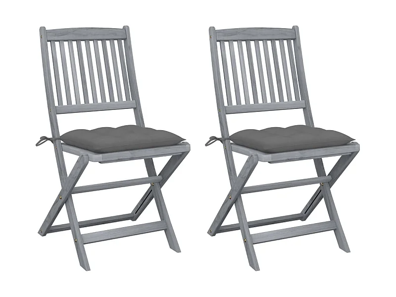 Chaises pliables d'extérieur 2 pcs avec coussins Bois d'acacia 21