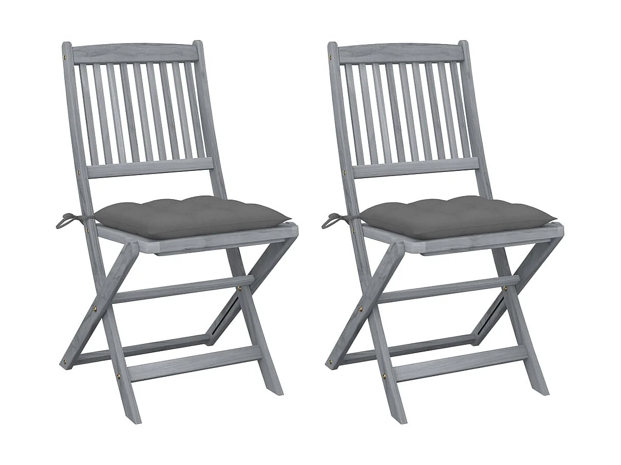 Chaises pliables d'extérieur 2 pcs avec coussins Bois d'acacia 21