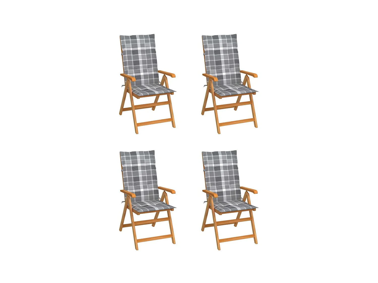 Chaises de jardin 4 pcs avec coussins à carreaux gris Teck 3