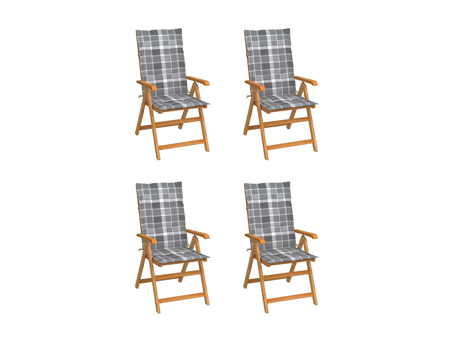 Chaises de jardin 4 pcs avec coussins à carreaux gris Teck 3