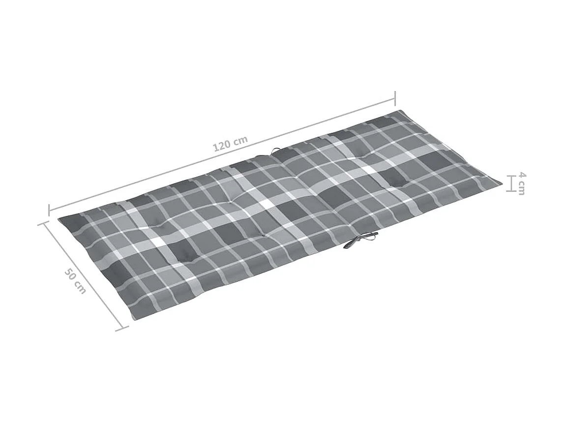 Chaises de jardin 4 pcs avec coussins à carreaux gris Teck 3