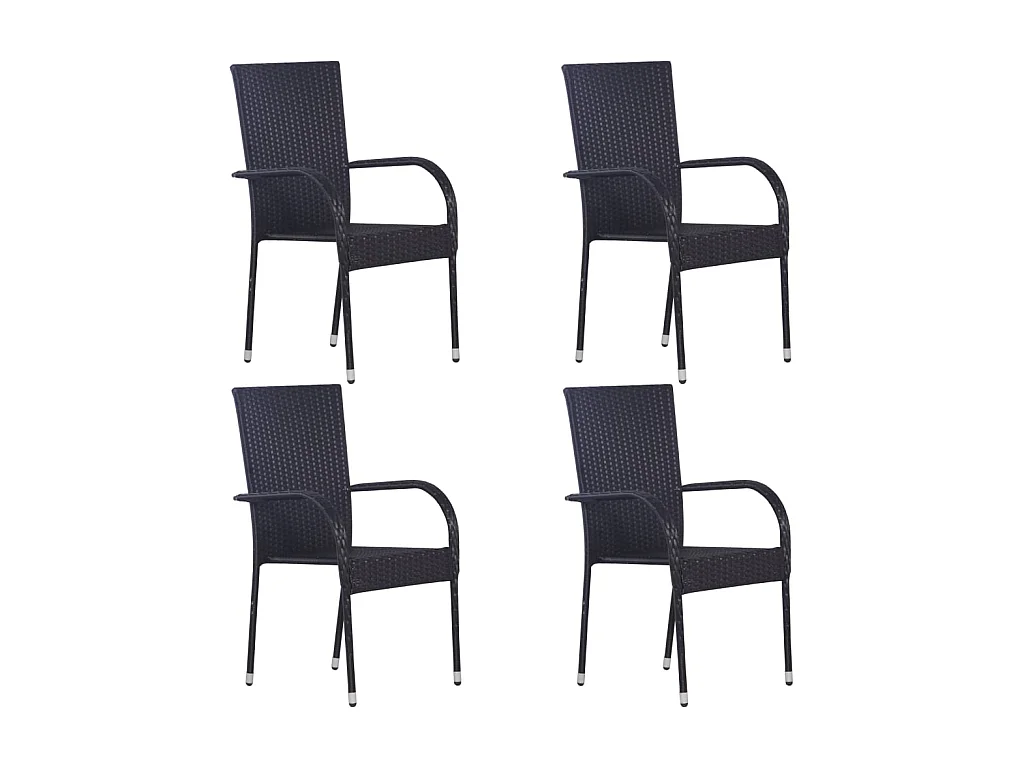 Chaises empilables d'extérieur 4 pcs Résine tressée Noir