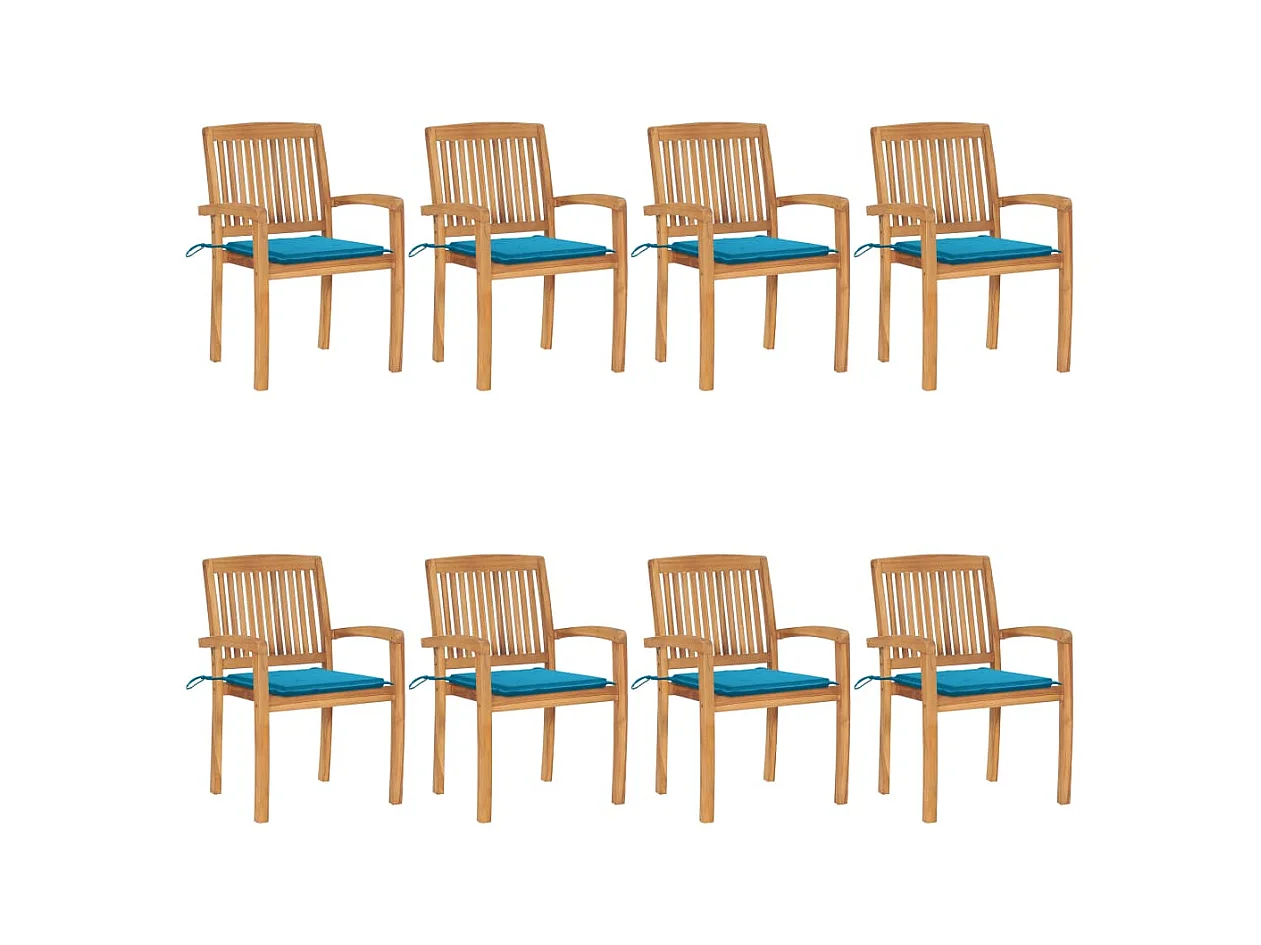 Chaises de jardin empilables avec coussins 8 pcs Teck solide 32