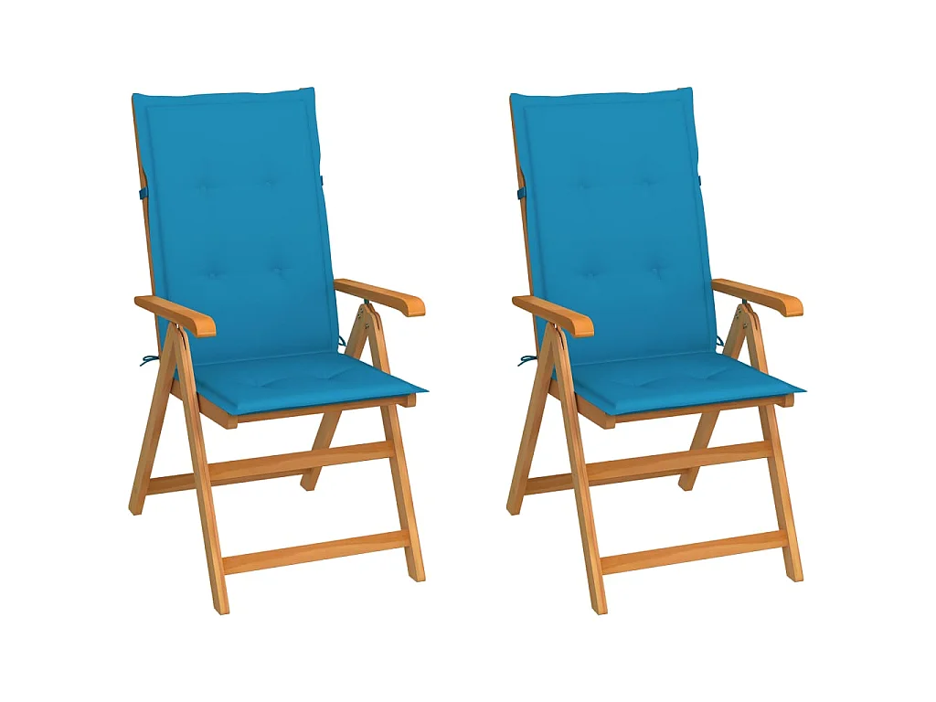 Chaises de jardin 2 pcs avec coussins bleu Bois de teck 2